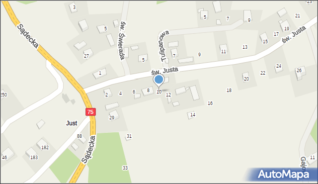 Tęgoborze, św. Justa, 10, mapa Tęgoborze