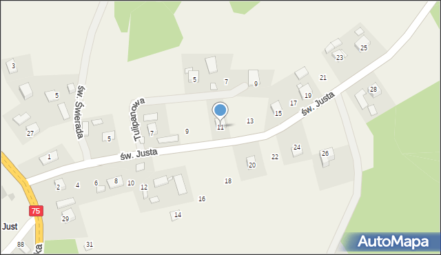 Tęgoborze, św. Justa, 11, mapa Tęgoborze