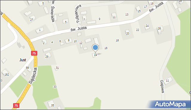 Tęgoborze, św. Justa, 14, mapa Tęgoborze