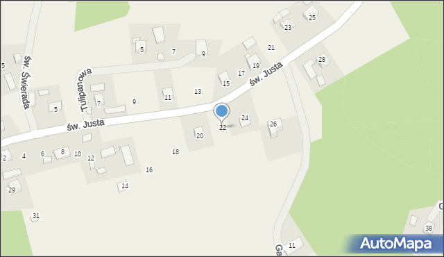 Tęgoborze, św. Justa, 22, mapa Tęgoborze
