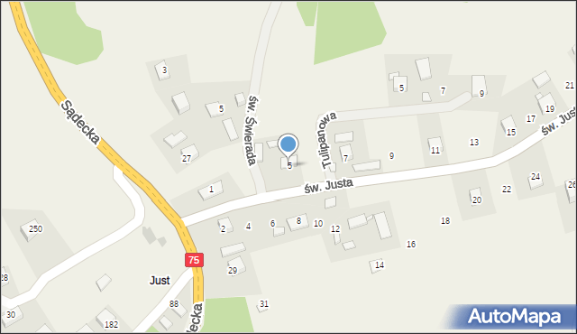 Tęgoborze, św. Justa, 5, mapa Tęgoborze