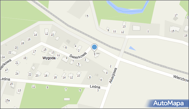 Tleń, Świerkowa, 1, mapa Tleń