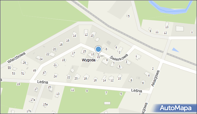 Tleń, Świerkowa, 11, mapa Tleń