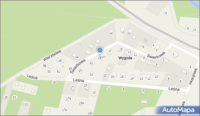 Tleń, Świerkowa, 19, mapa Tleń