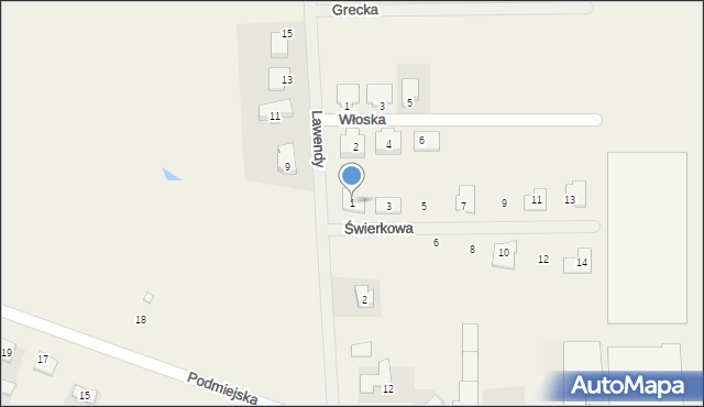 Tomaszew, Świerkowa, 1, mapa Tomaszew
