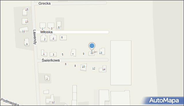 Tomaszew, Świerkowa, 11, mapa Tomaszew