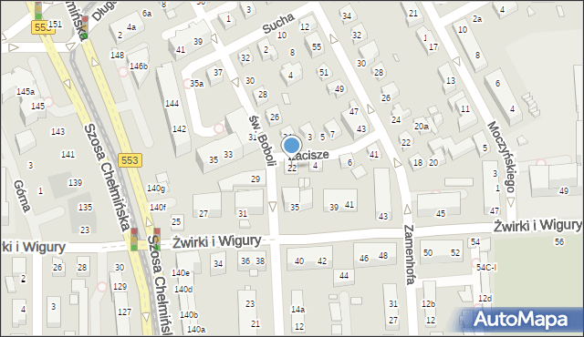 Toruń, św. Boboli Andrzeja, 22, mapa Torunia