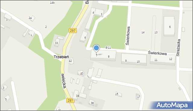 Trzebień, Świerkowa, 7, mapa Trzebień