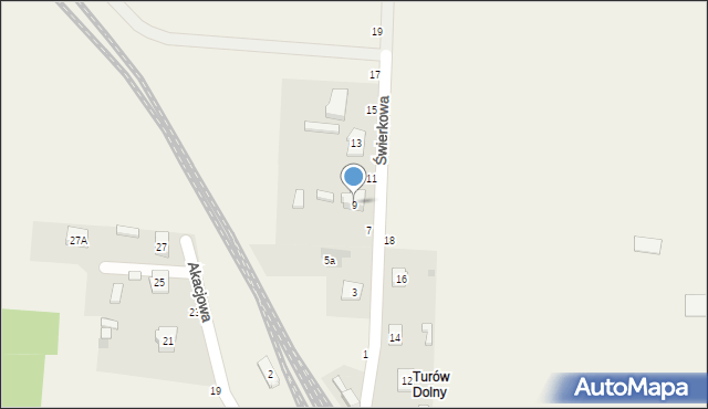 Turów, Świerkowa, 9, mapa Turów