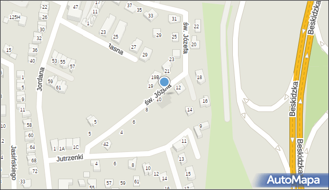 Tychy, św. Józefa, 10a, mapa Tychów