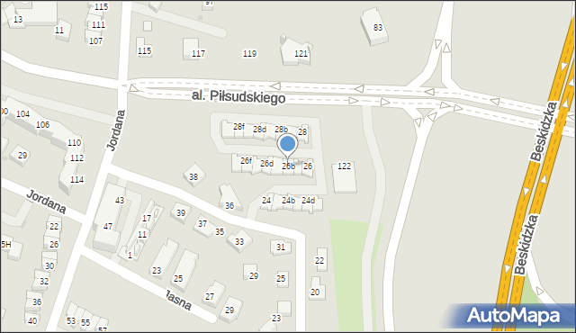 Tychy, św. Józefa, 26b, mapa Tychów