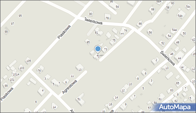 Tychy, Świerkowa, 71, mapa Tychów