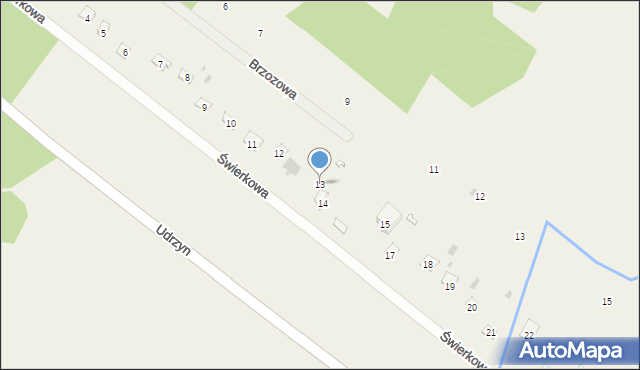 Udrzyn, Świerkowa, 13, mapa Udrzyn
