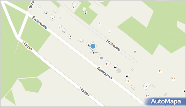 Udrzyn, Świerkowa, 9, mapa Udrzyn