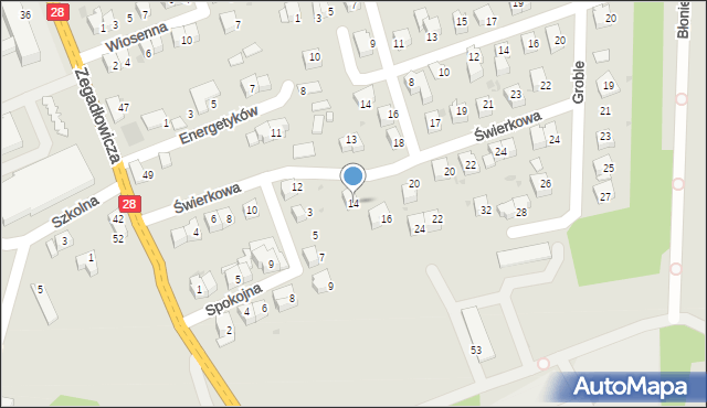 Wadowice, Świerkowa, 14, mapa Wadowice