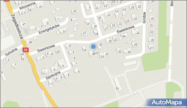 Wadowice, Świerkowa, 16, mapa Wadowice