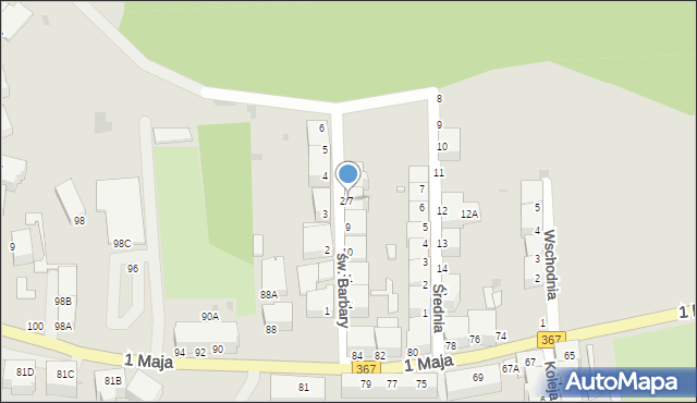 Wałbrzych, św. Barbary, 2/7, mapa Wałbrzycha