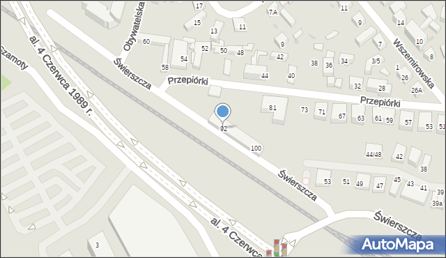 Warszawa, Świerszcza, 92, mapa Warszawy
