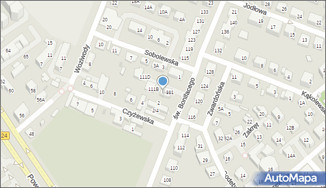 Warszawa, św. Bonifacego, 111A, mapa Warszawy