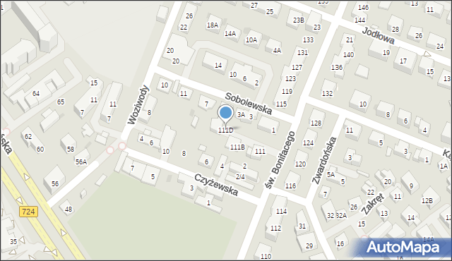 Warszawa, św. Bonifacego, 111D, mapa Warszawy