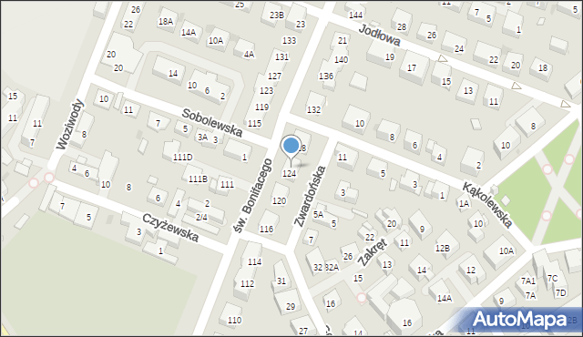 Warszawa, św. Bonifacego, 126, mapa Warszawy