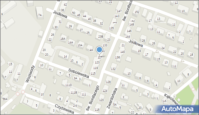 Warszawa, św. Bonifacego, 127, mapa Warszawy