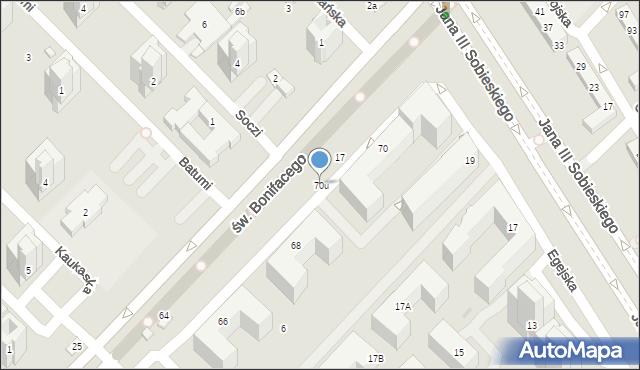 Warszawa, św. Bonifacego, 70u, mapa Warszawy