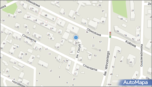 Warszawa, św. Cecylii, 15, mapa Warszawy