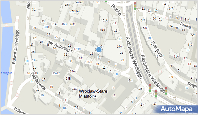 Wrocław, św. Antoniego, 11, mapa Wrocławia