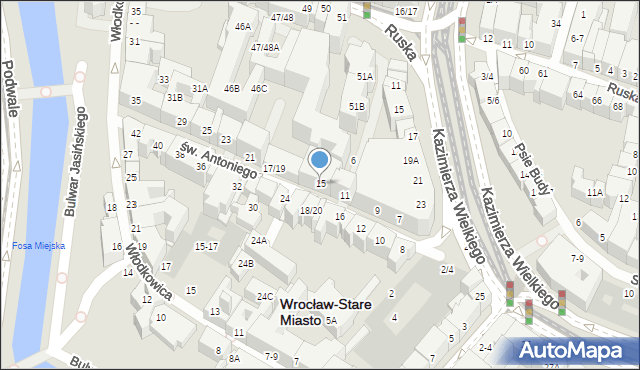 Wrocław, św. Antoniego, 15, mapa Wrocławia