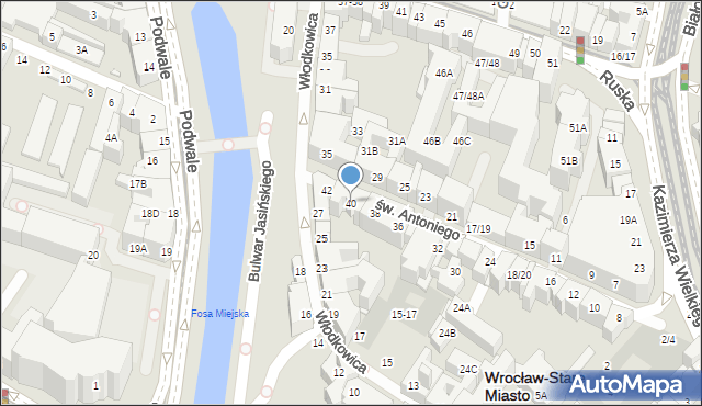 Wrocław, św. Antoniego, 40, mapa Wrocławia