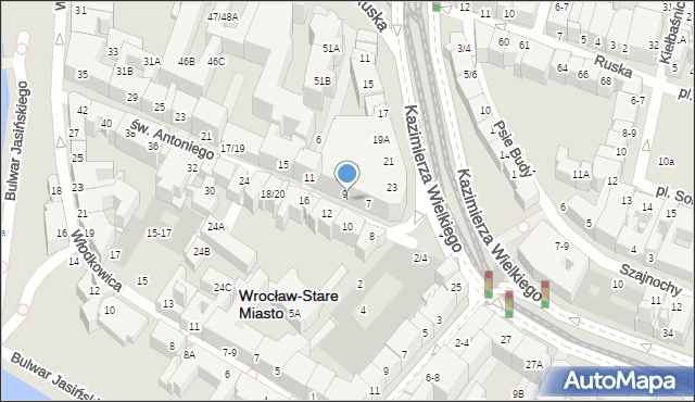 Wrocław, św. Antoniego, 7-11, mapa Wrocławia