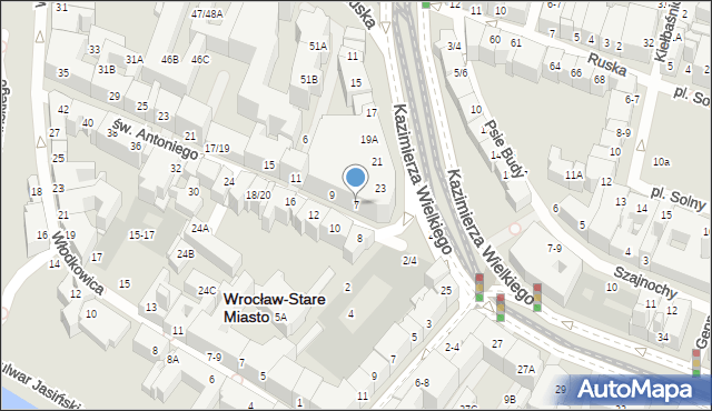Wrocław, św. Antoniego, 7, mapa Wrocławia