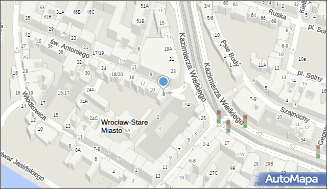 Wrocław, św. Antoniego, 8, mapa Wrocławia