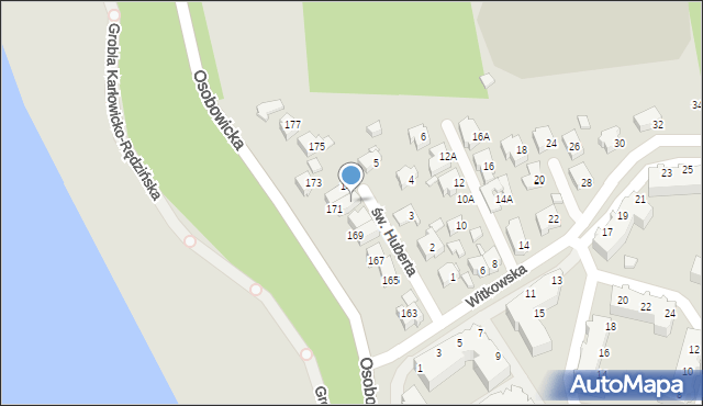 Wrocław, św. Huberta, 12, mapa Wrocławia