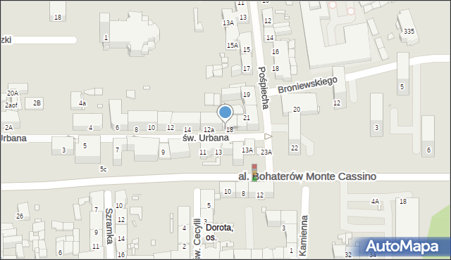 Zabrze, św. Urbana, 18a, mapa Zabrza