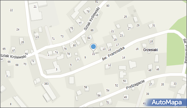 Zagacie, św. Franciszka, 11, mapa Zagacie