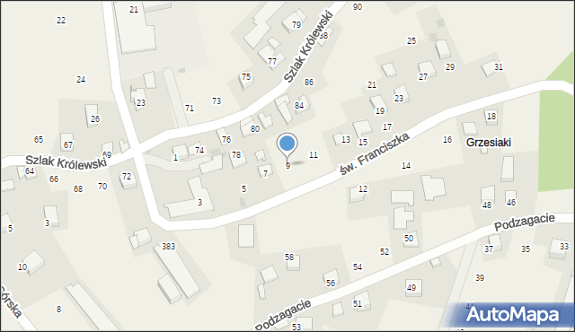Zagacie, św. Franciszka, 9, mapa Zagacie