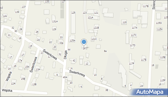 Zakręt, Świerkowa, 14, mapa Zakręt