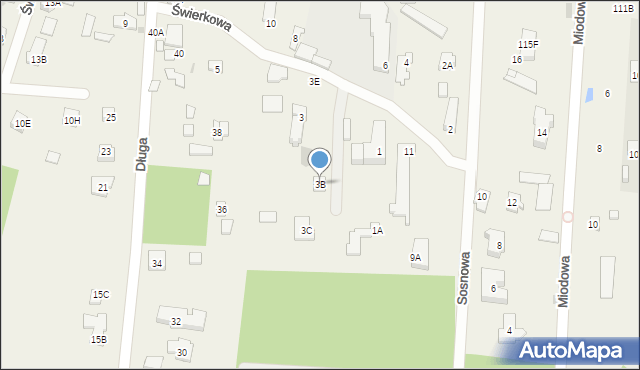 Zakręt, Świerkowa, 3B, mapa Zakręt