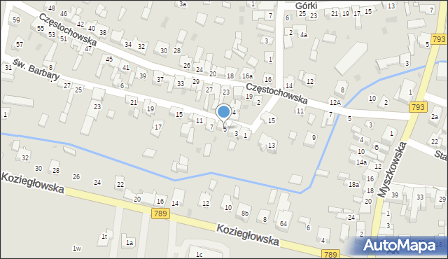 Żarki, św. Barbary, 5, mapa Żarki