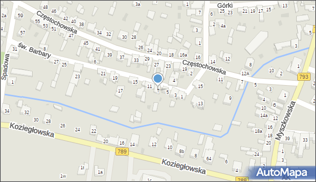 Żarki, św. Barbary, 7, mapa Żarki