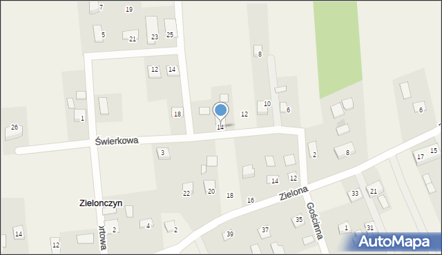 Zielonczyn, Świerkowa, 14, mapa Zielonczyn