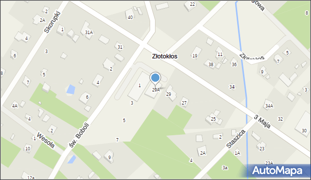 Złotokłos, św. Boboli Andrzeja, 1a, mapa Złotokłos