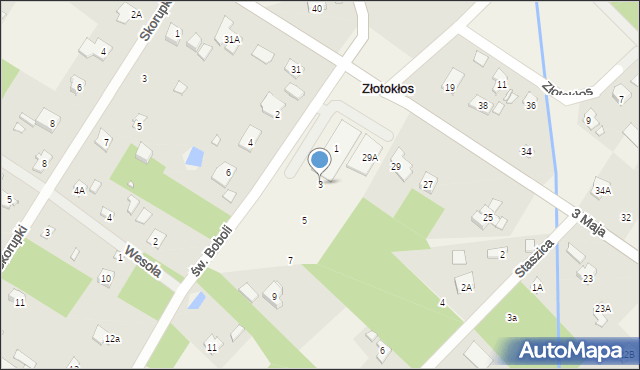 Złotokłos, św. Boboli Andrzeja, 3, mapa Złotokłos