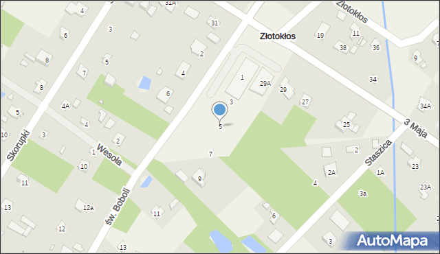 Złotokłos, św. Boboli Andrzeja, 5, mapa Złotokłos