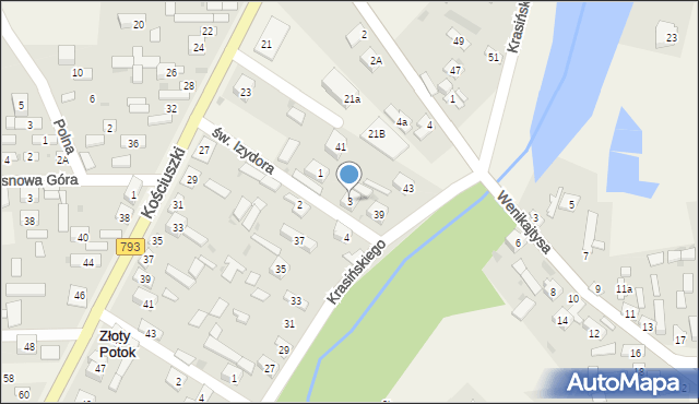Złoty Potok, Świętego Izydora, 3, mapa Złoty Potok