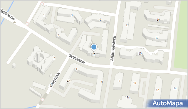 Białystok, Sybiraków, 7, mapa Białegostoku