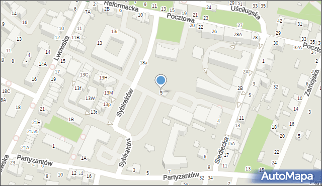 Chełm, Sybiraków, 5, mapa Chełma