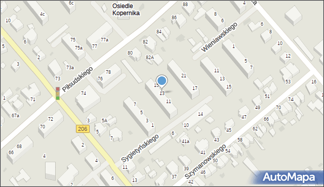 Koszalin, Sygietyńskiego Tadeusza, 13, mapa Koszalina